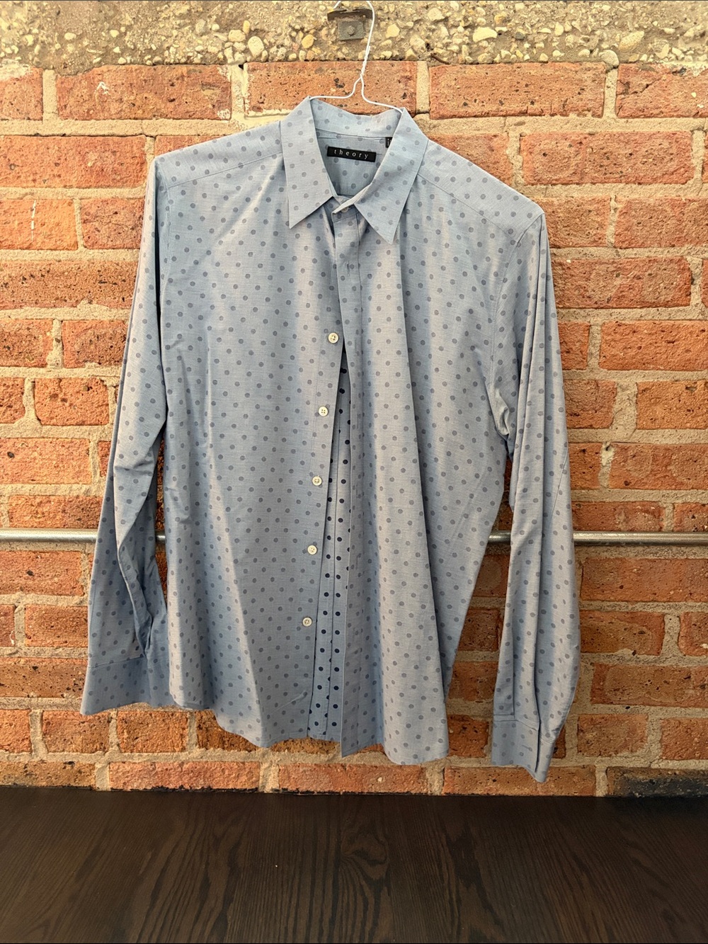 Theory Light Blue Dot Print Long-Sleeve Dress Shirt